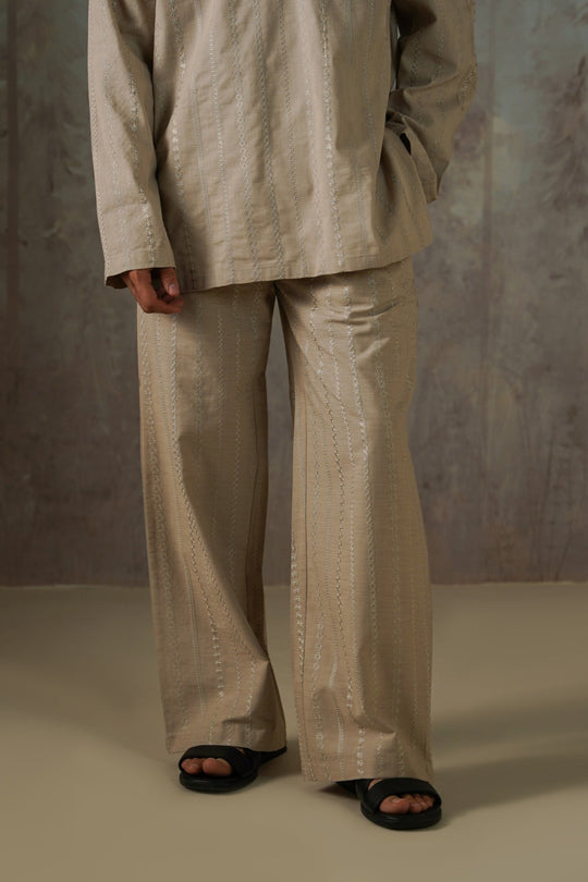 BEIGE EMBROIDERED STRAIGHT PANTS