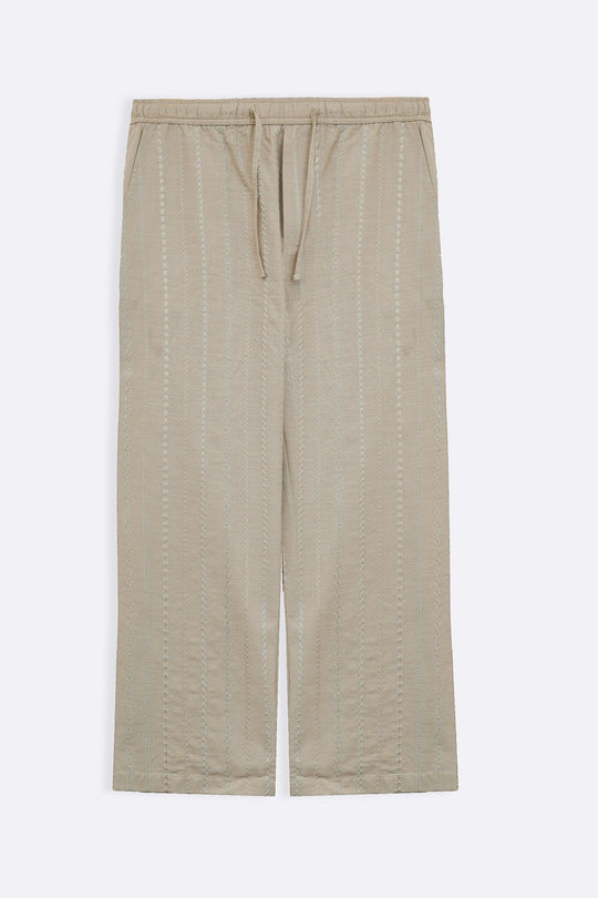ECRU EMBROIDERED STRAIGHT PANTS