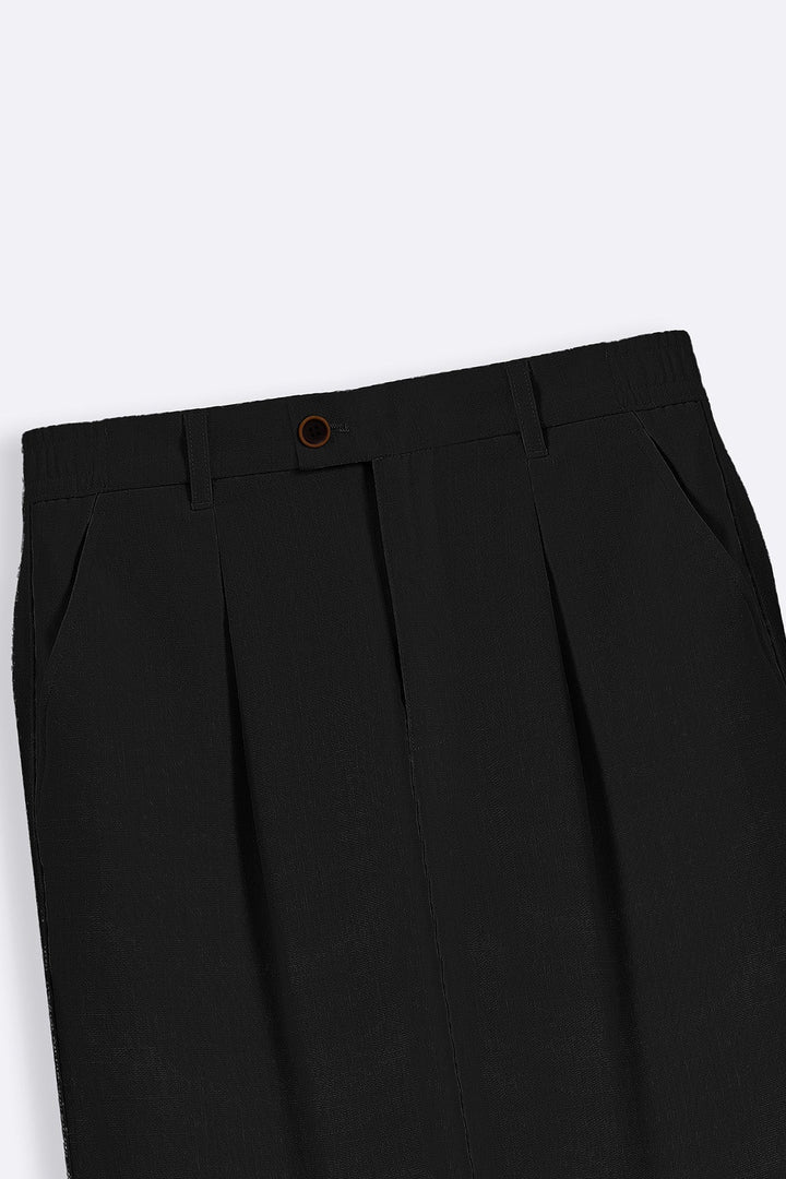 BLACK PLEATED COMFORT PANTS