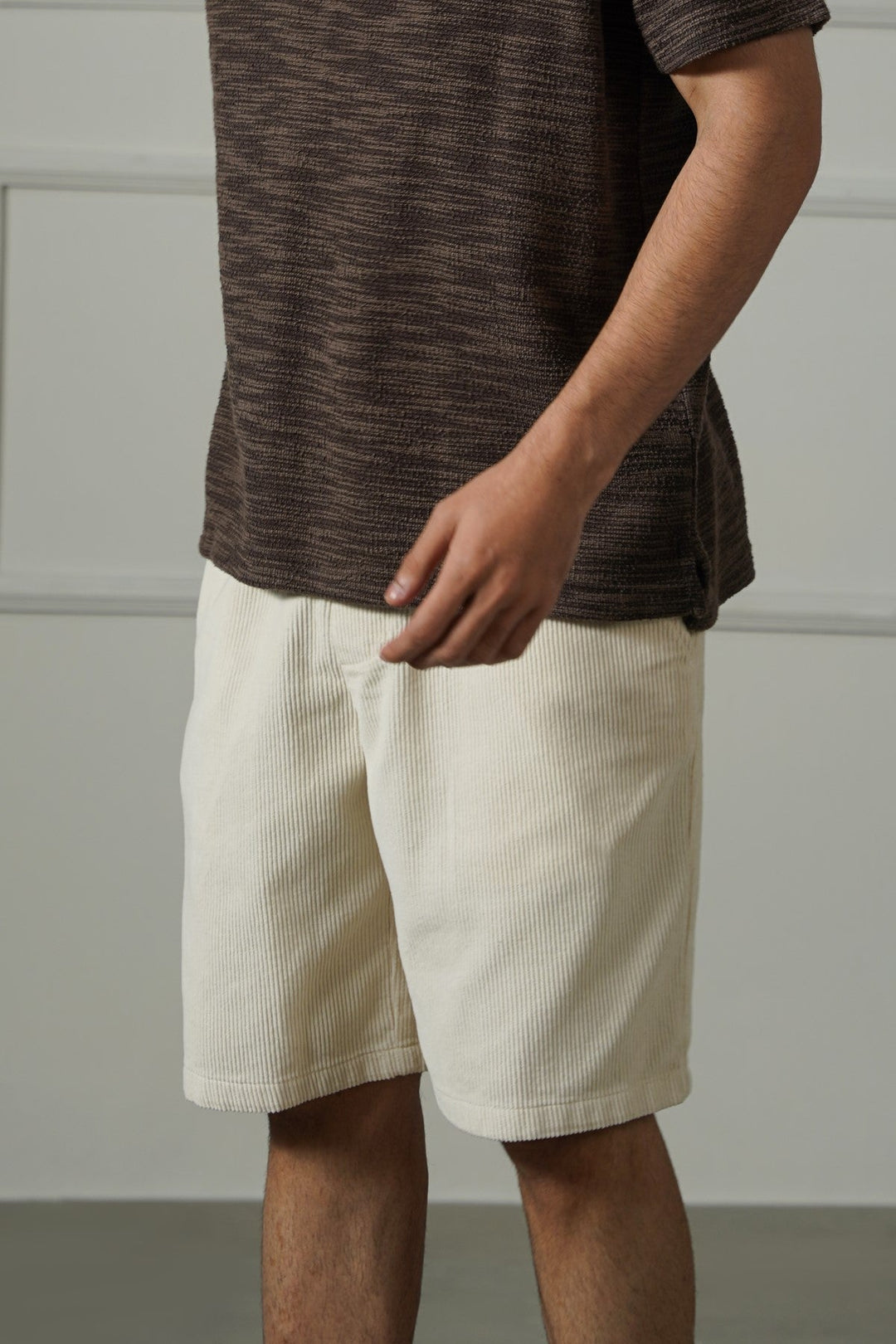 CREAM CORDUROY COTTON SHORTS