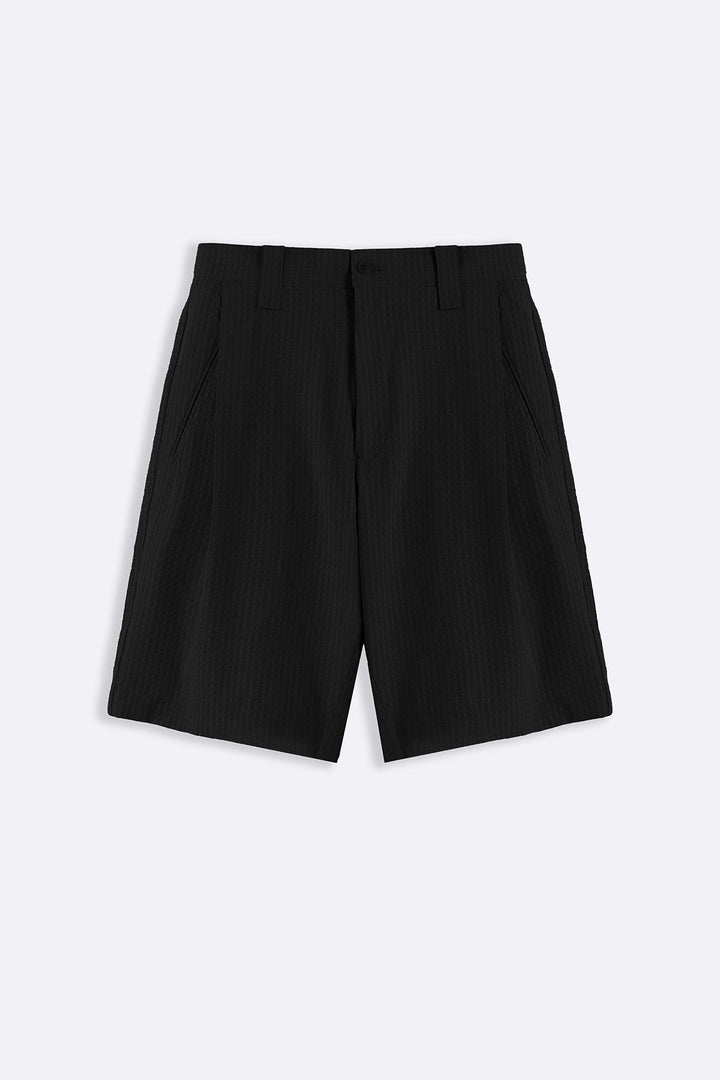 BLACK TEXTURED TAILORED SHORTS