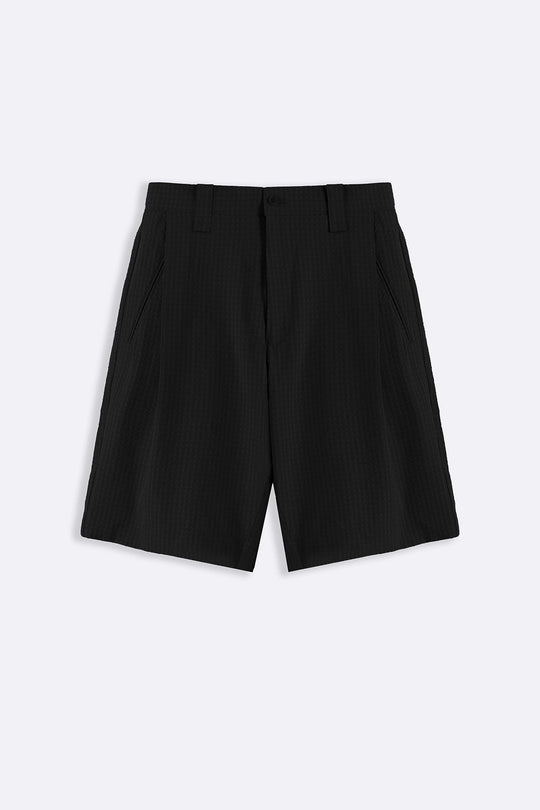 BLACK TEXTURED TAILORED SHORTS