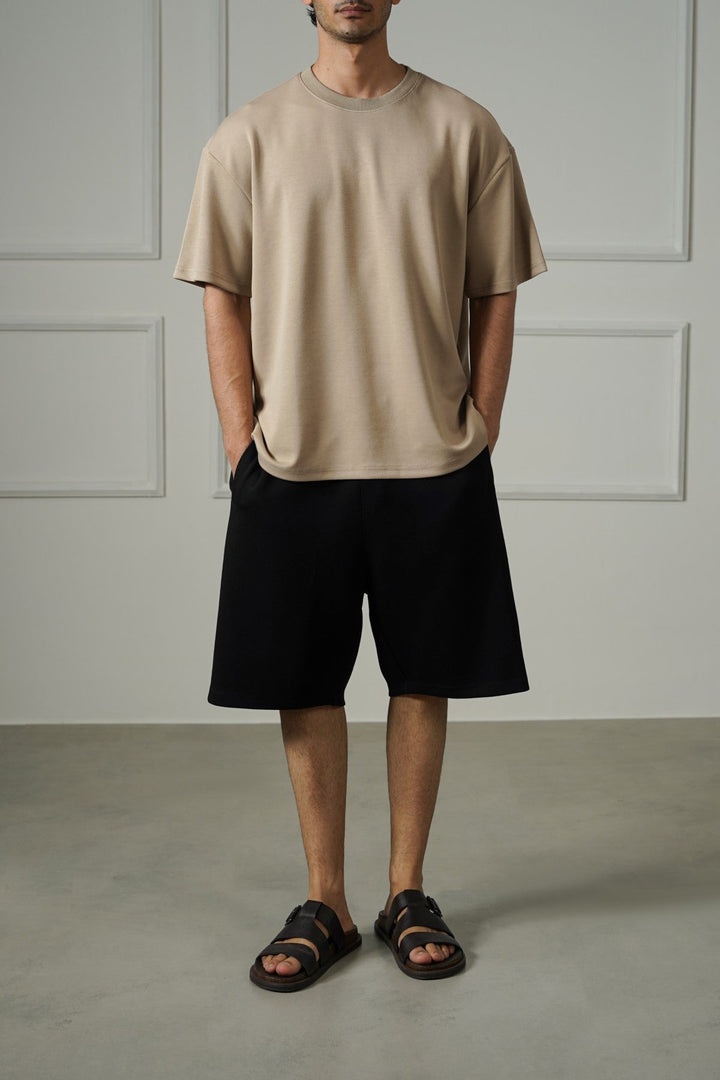 BLACK SOFT WIDE-LEG SHORTS