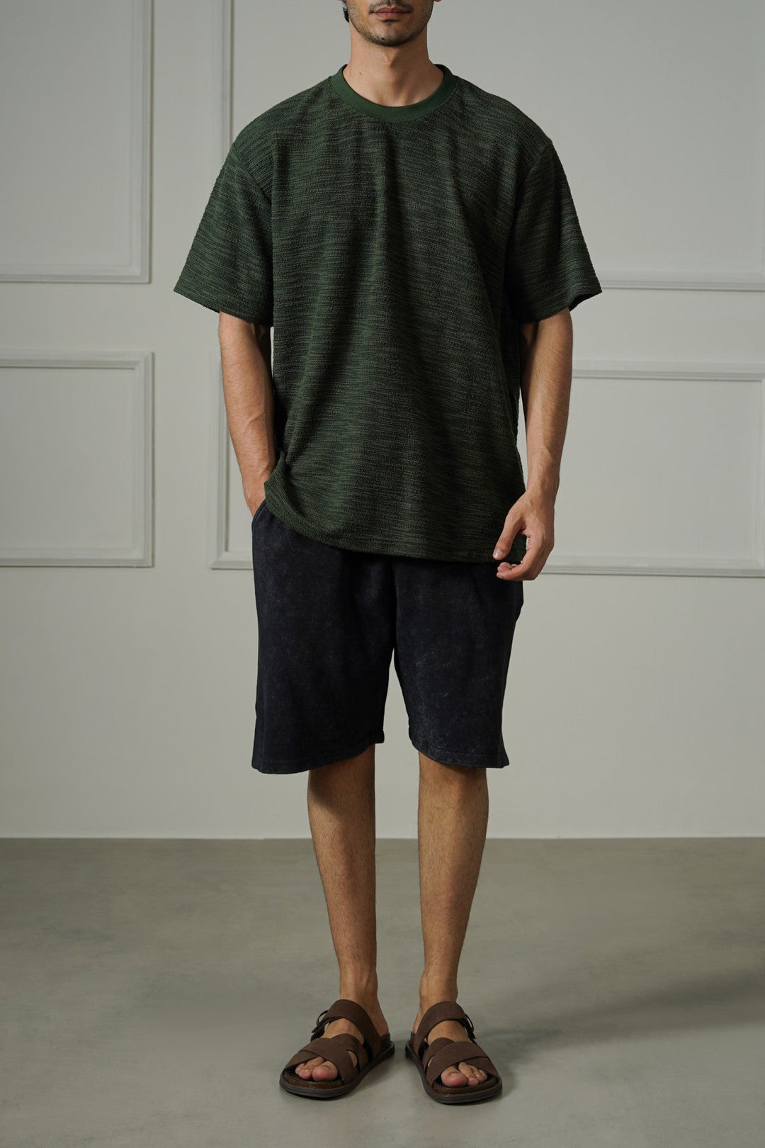 CHARCOAL WASHED EFFECT KNITTED SHORTS