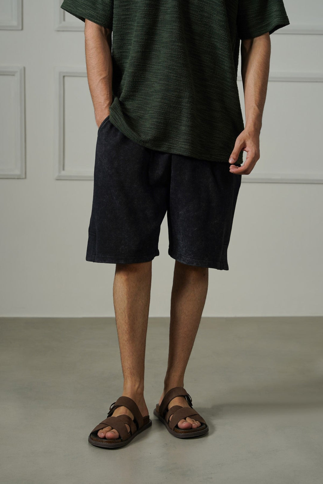 CHARCOAL WASHED EFFECT KNITTED SHORTS