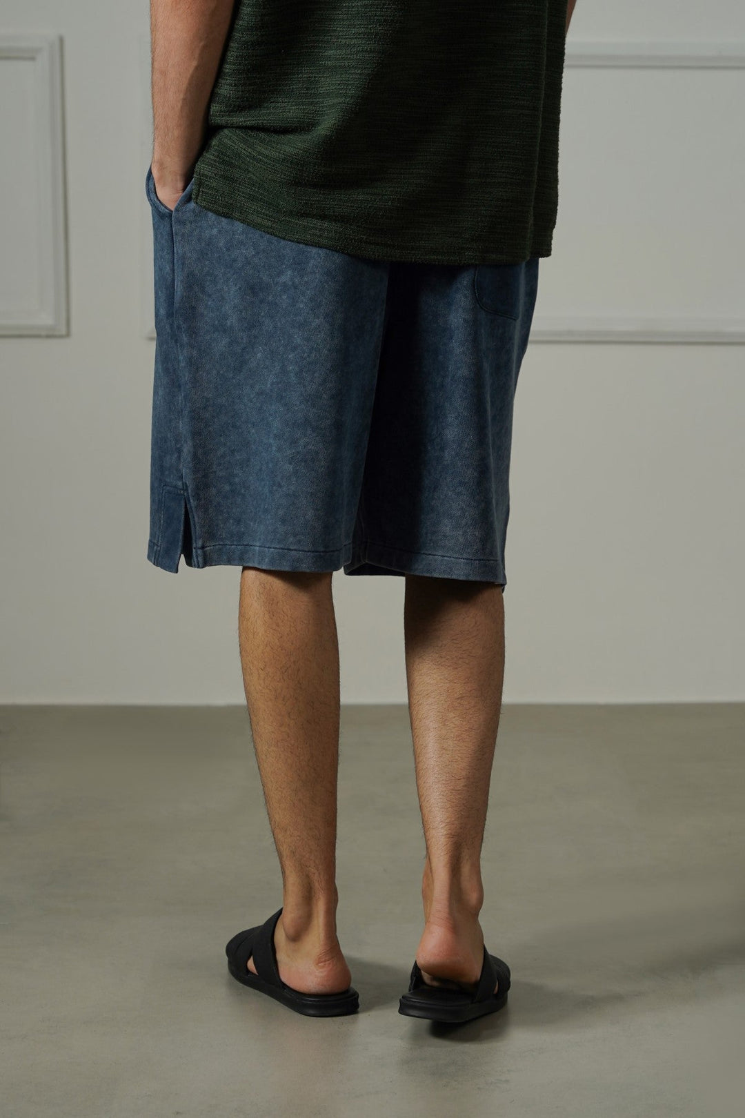 NAVY WASHED EFFECT KNITTED SHORTS
