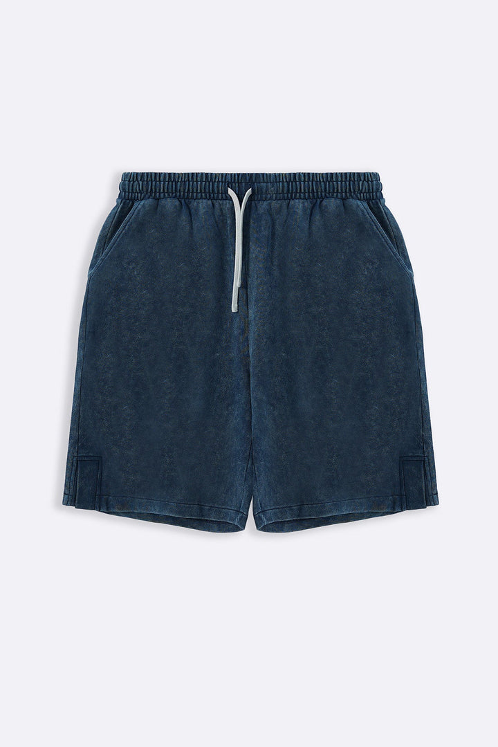 NAVY WASHED EFFECT KNITTED SHORTS