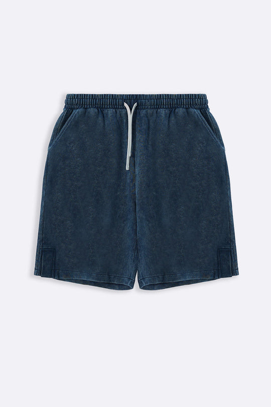 NAVY WASHED EFFECT KNITTED SHORTS