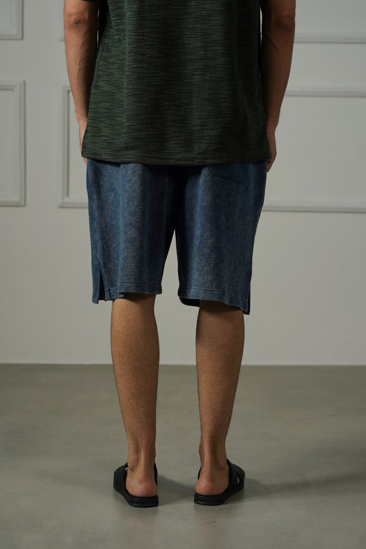 NAVY WASHED EFFECT KNITTED SHORTS