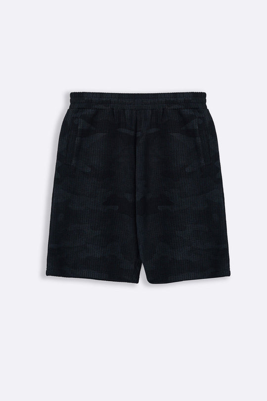 BLACK CAMO TEXTURED SHORTS