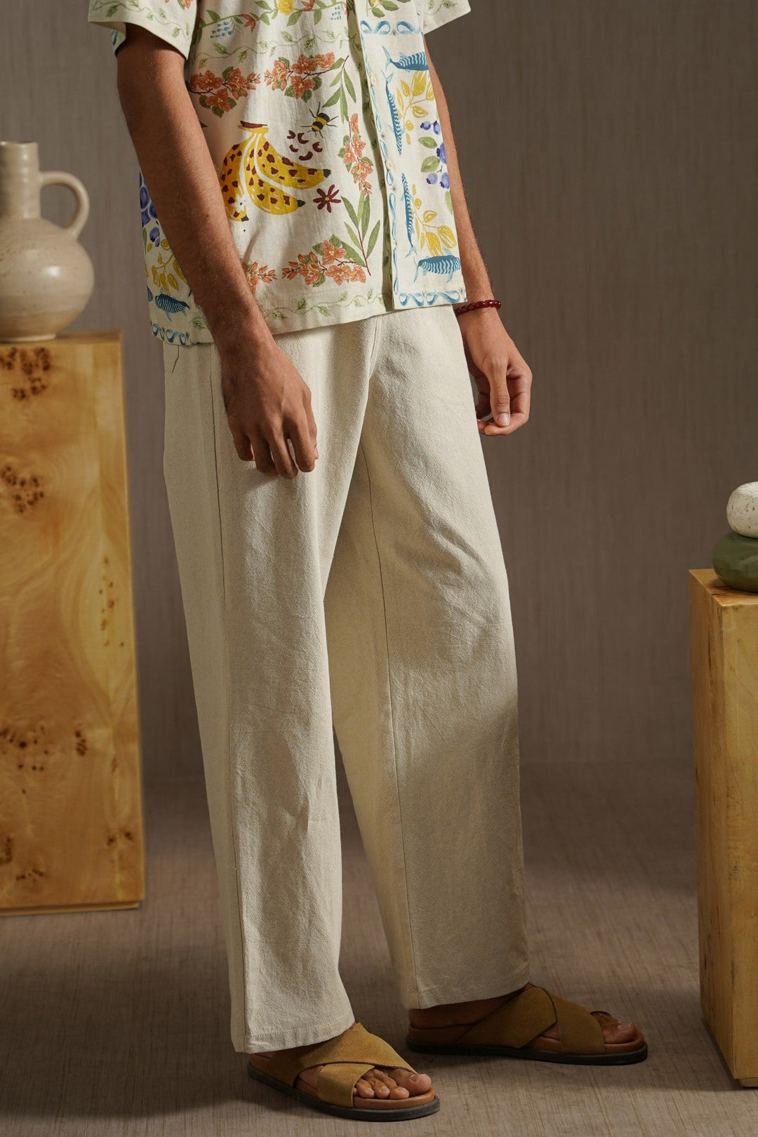 ECRU POCKET TRIM PANTS