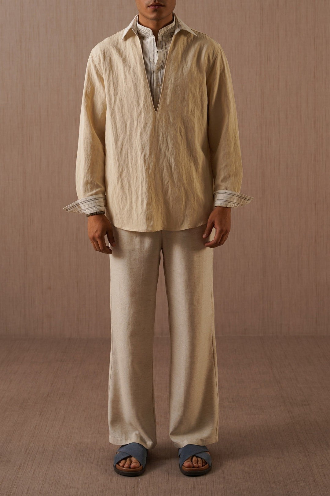 OAT WHITE MELANGE ESSENTIAL FIT TROUSERS