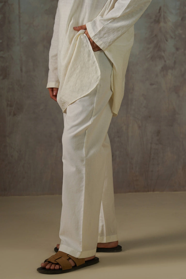 OFF WHITE TEXTURED COTTON PANTS