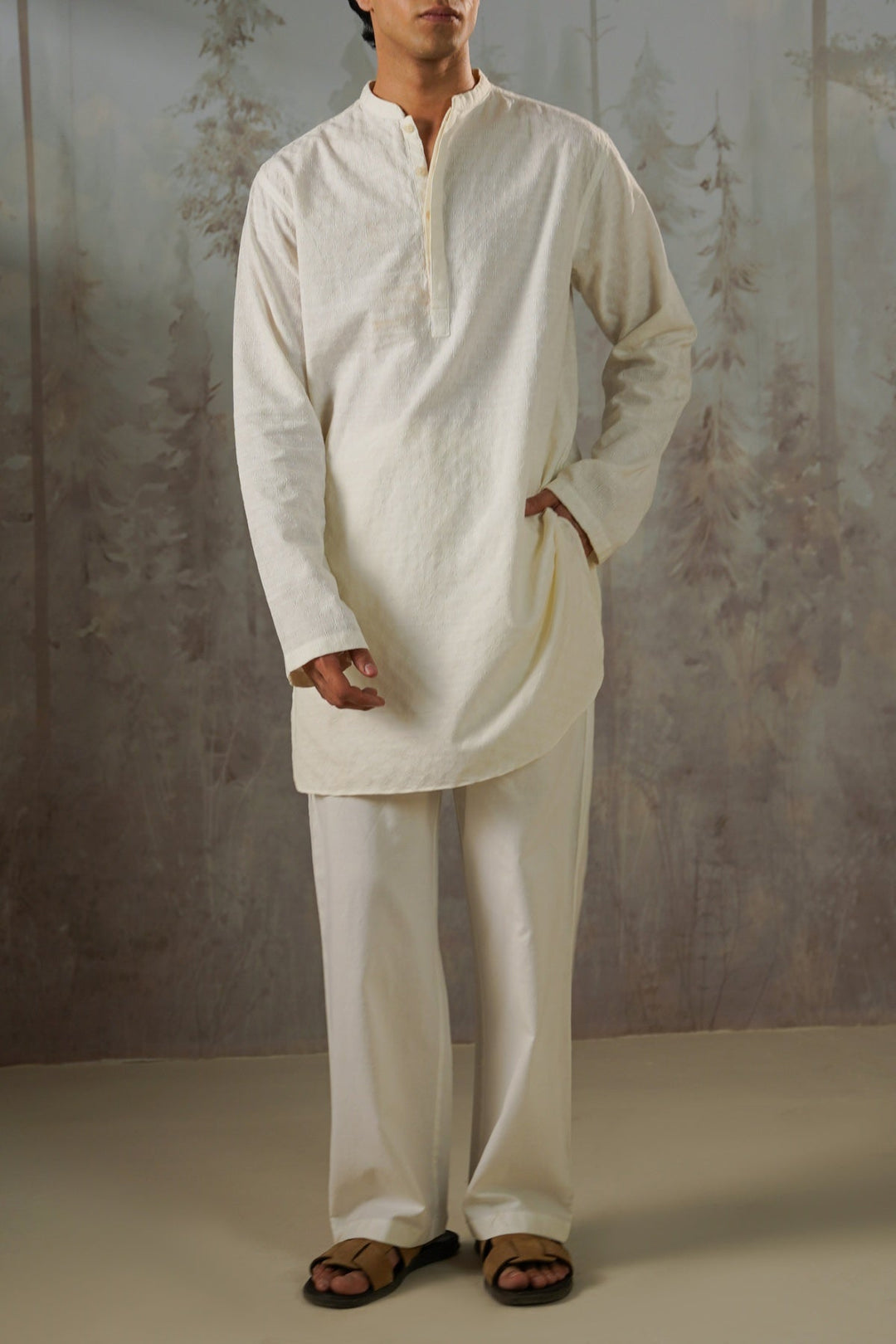 OFF WHITE TEXTURED GEOMETRIC COTTON PANTS