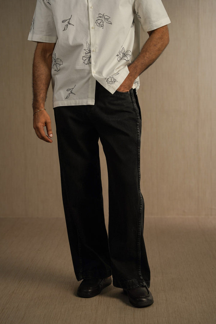 WASHED BLACKED WIDE COTTON JEANS