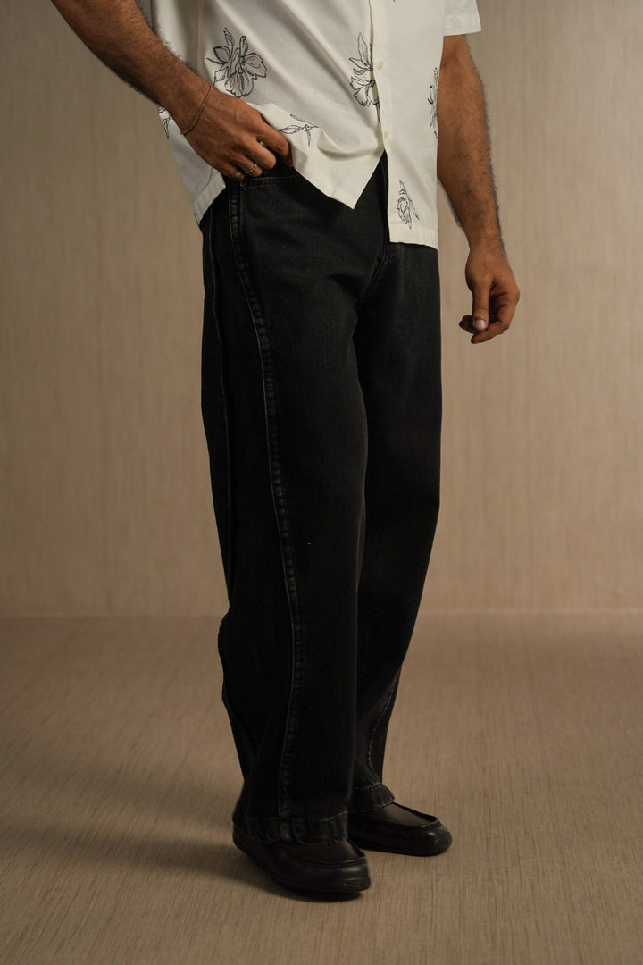 WASHED BLACKED WIDE COTTON JEANS