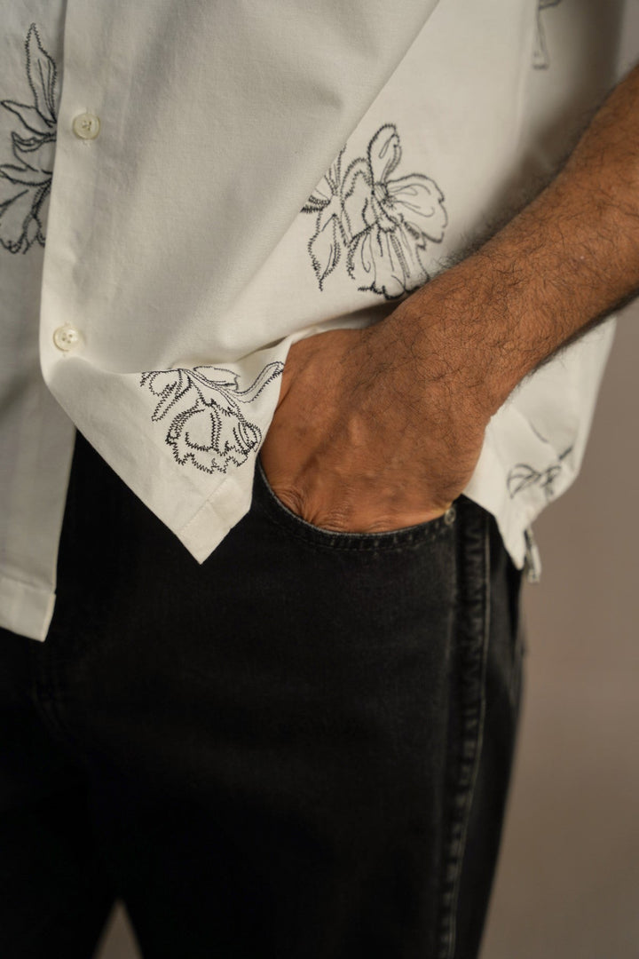 WASHED BLACKED WIDE COTTON JEANS