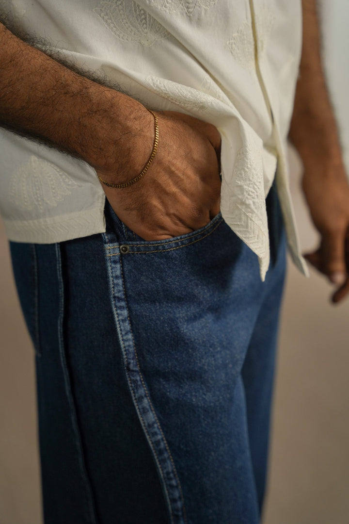 MID BLUE WIDE COTTON JEANS