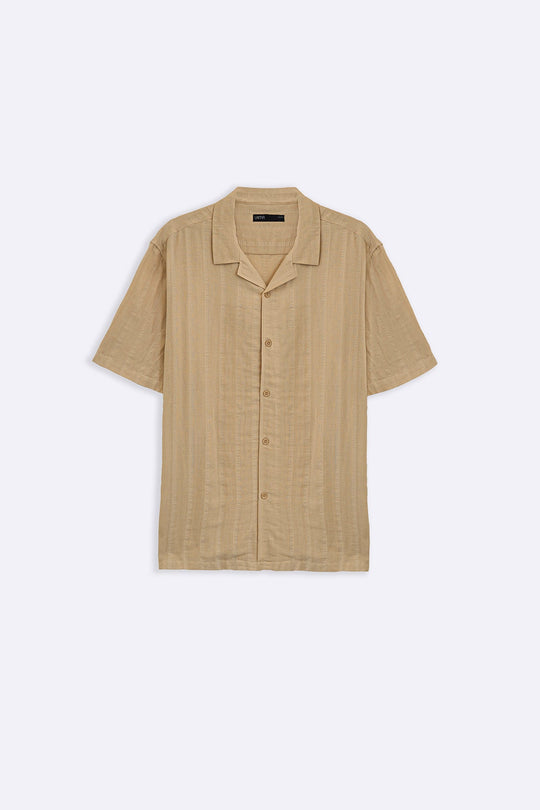 BEIGE CUBAN JACQUARD SHIRT