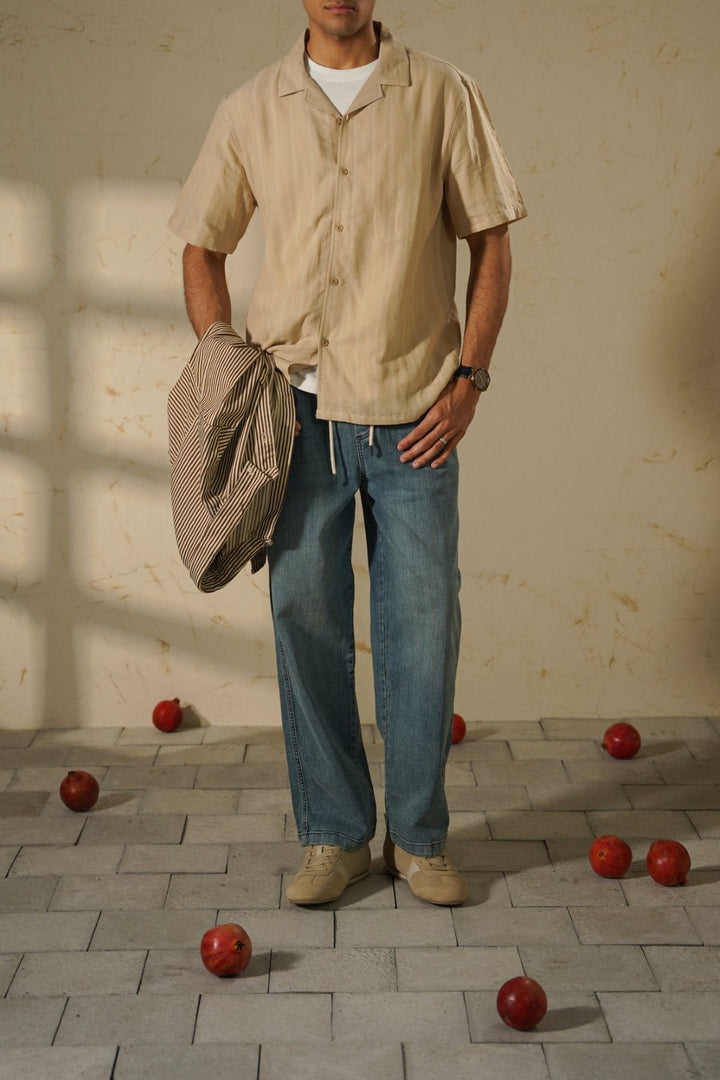 BEIGE CUBAN JACQUARD SHIRT