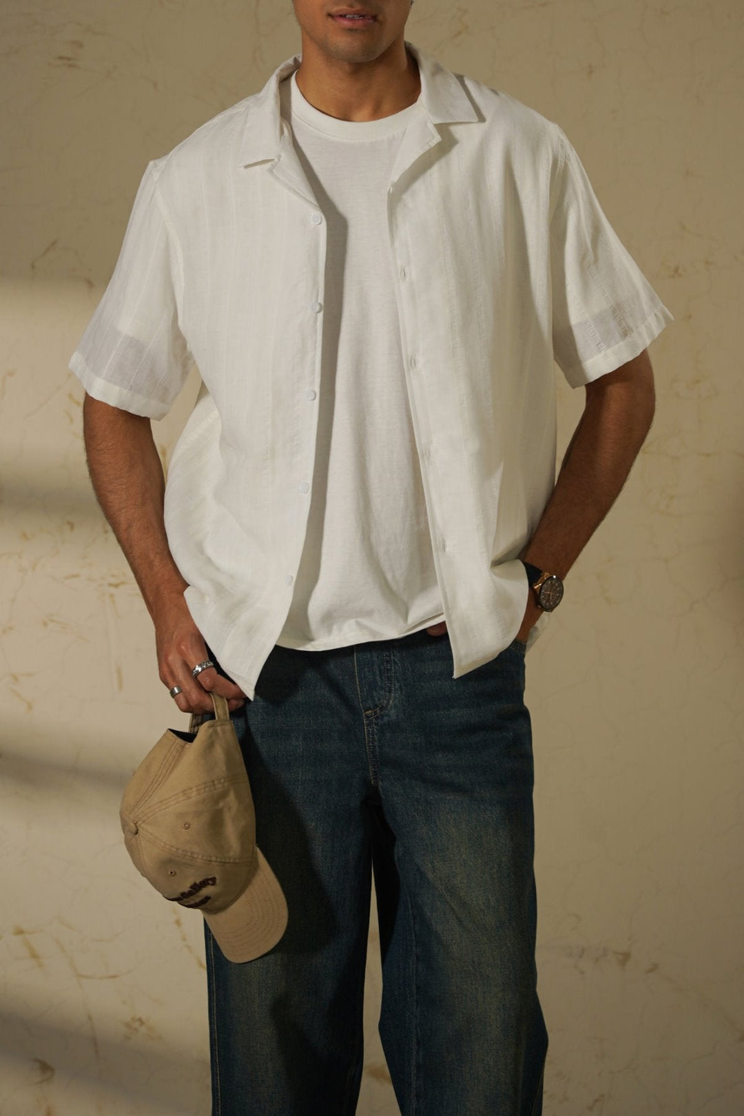 WHITE CUBAN JACQUARD SHIRT