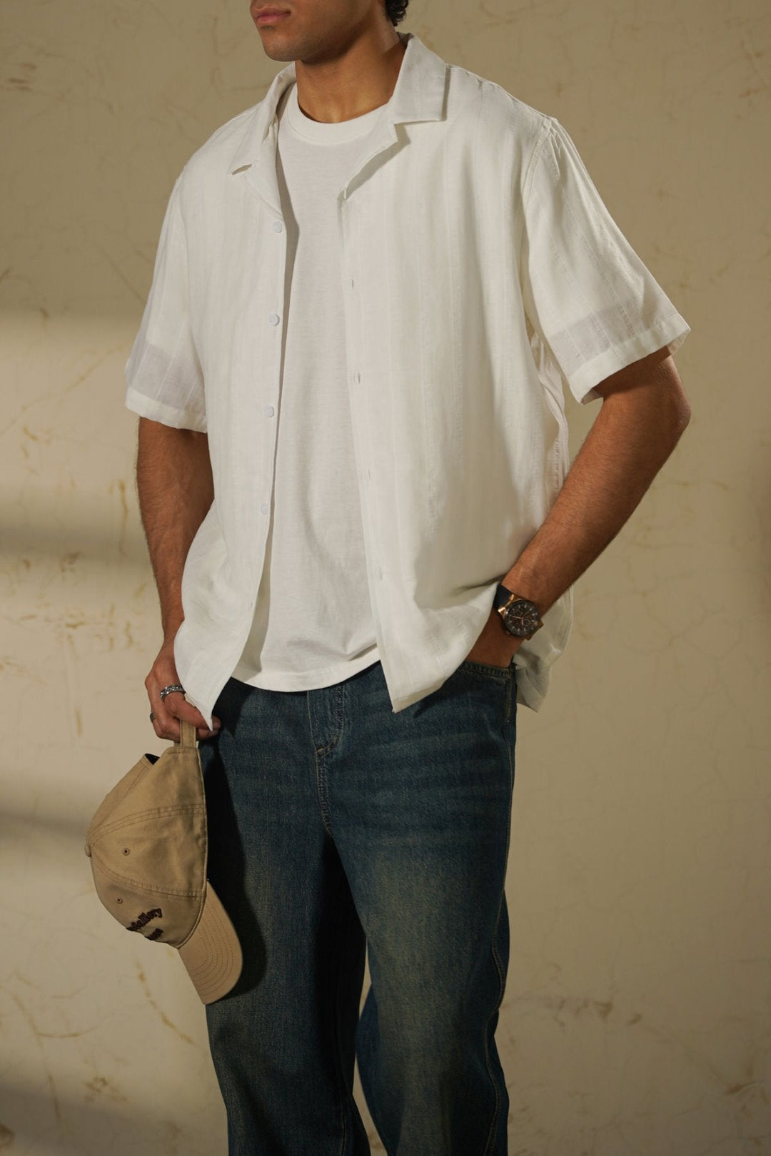 WHITE CUBAN JACQUARD SHIRT