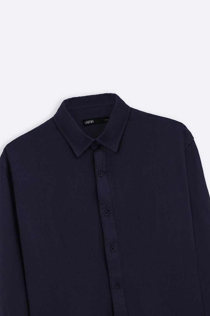 NAVY QUILT EFFECT JACQUARD SHIRT