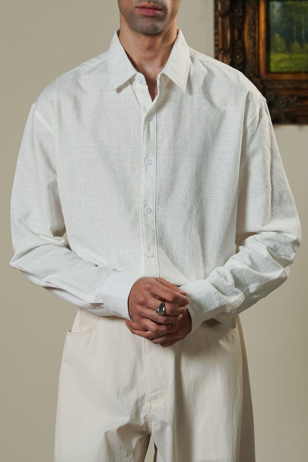 ECRU ABSTRACT JACQUARD SHIRT