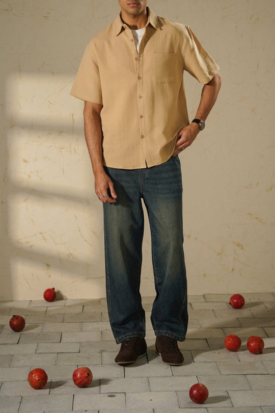 BEIGE ESSENTIAL JACQUARD SHIRT