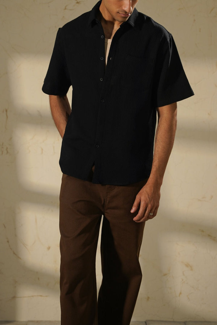 BLACK ESSENTIAL JACQUARD SHIRT