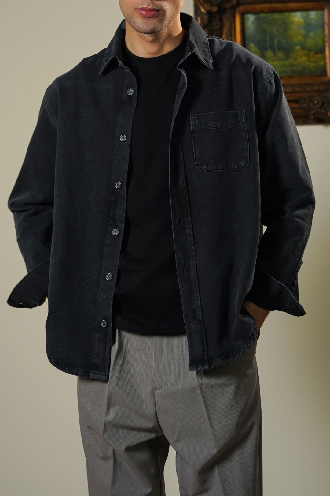 BLACK WASHED BLACK DENIM SHIRT