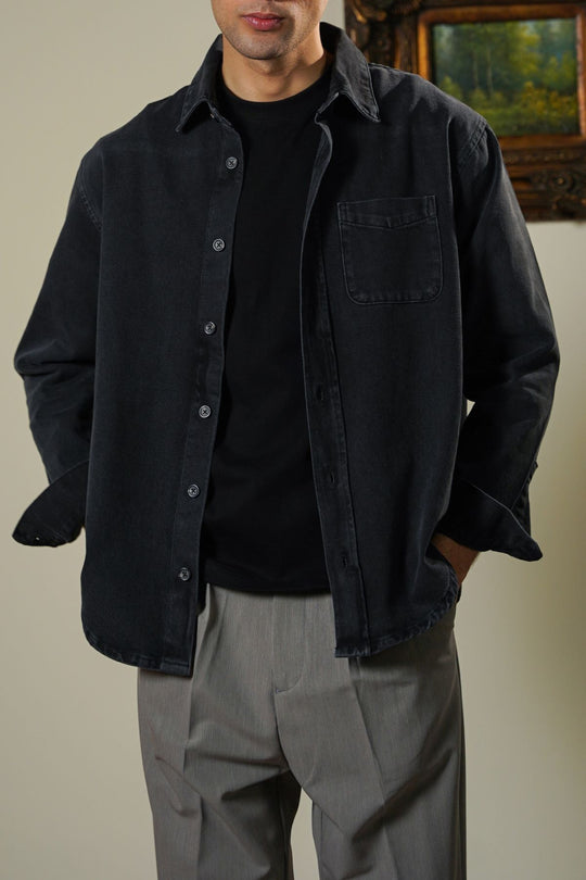 BLACK WASHED BLACK DENIM SHIRT