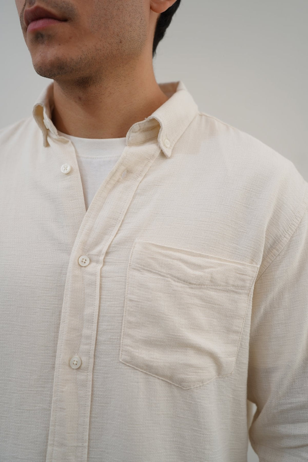 ECRU COTTON DOBBY SHIRT