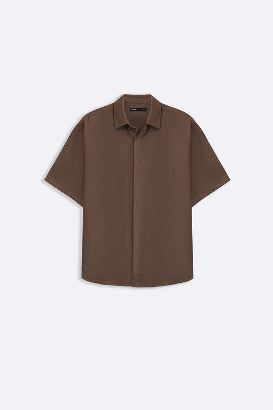 BROWN FLOWY HALF SLEEVES SHIRT
