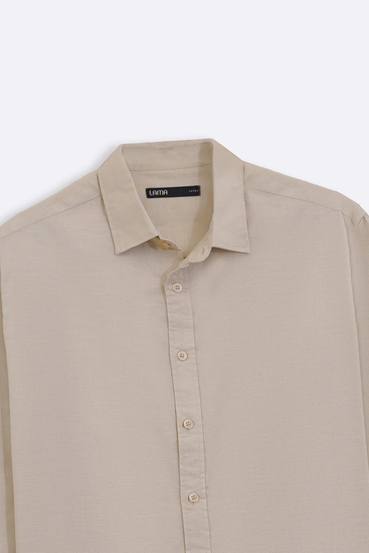 BEIGE LINEN BLEND BUTTON DOWN SHIRT