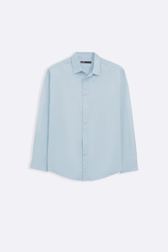 LIGHT BLUE LINEN BLEND BUTTON DOWN SHIRT