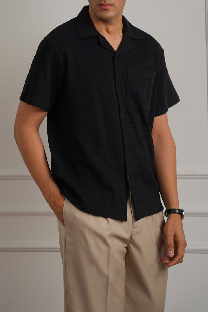 CUBAN COLLAR TEXTURED SHIRT