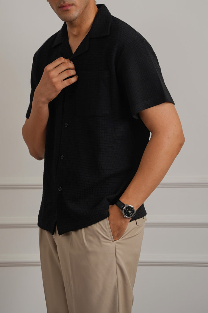 CUBAN COLLAR TEXTURED SHIRT