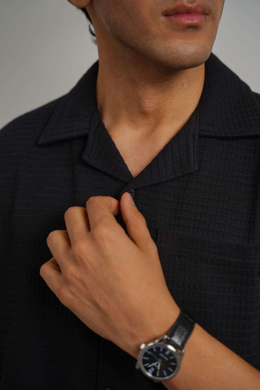 CUBAN COLLAR TEXTURED SHIRT
