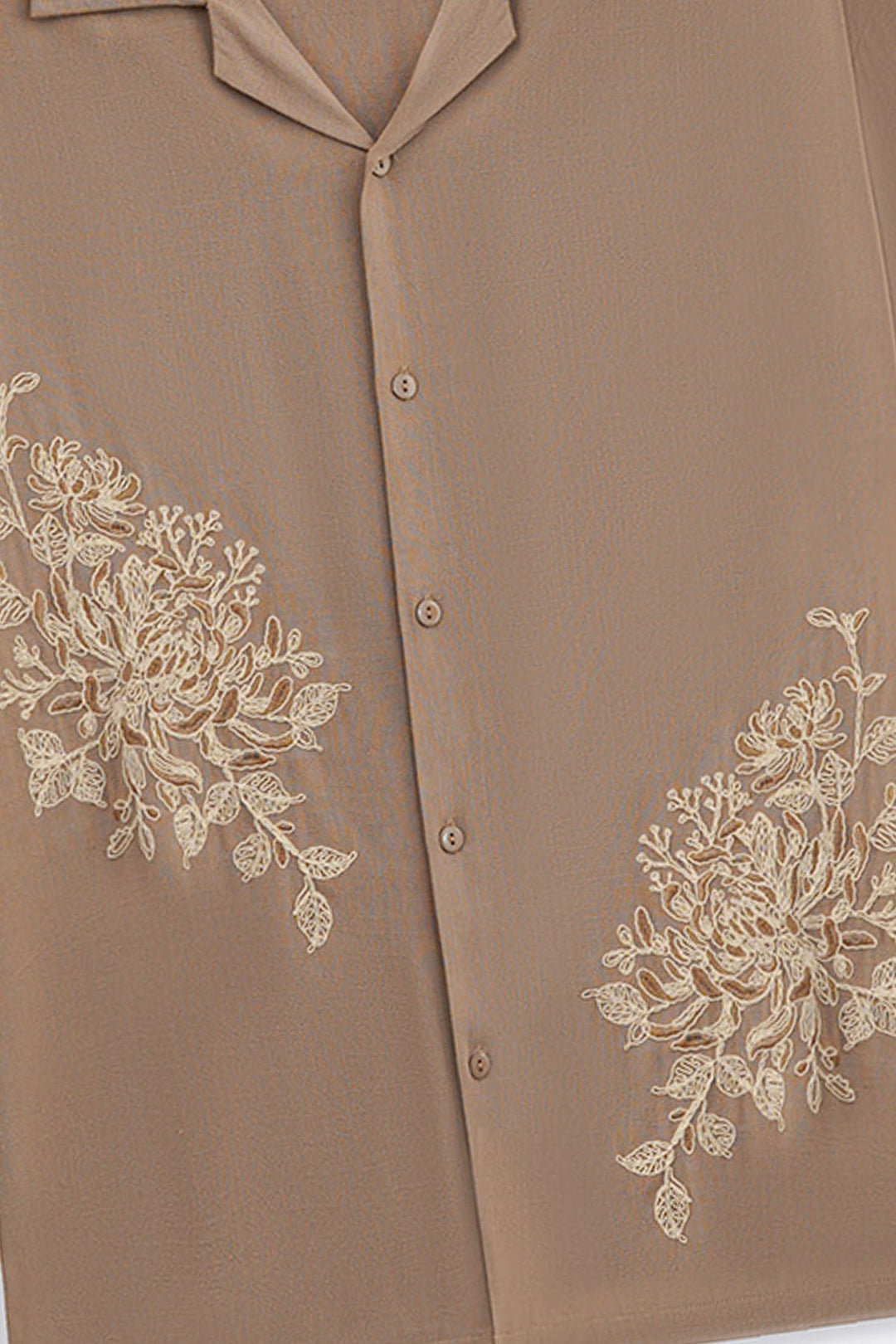 TAUPE EMBROIDERED LINEN BLEND SHIRT