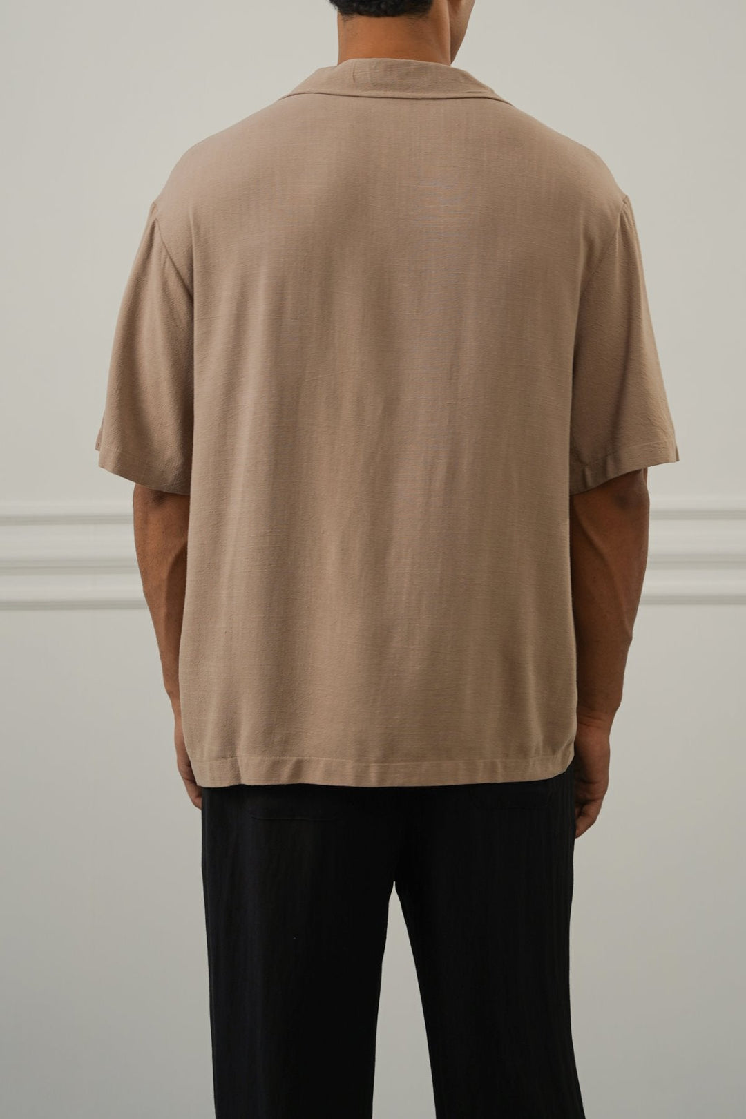 TAUPE EMBROIDERED LINEN BLEND SHIRT