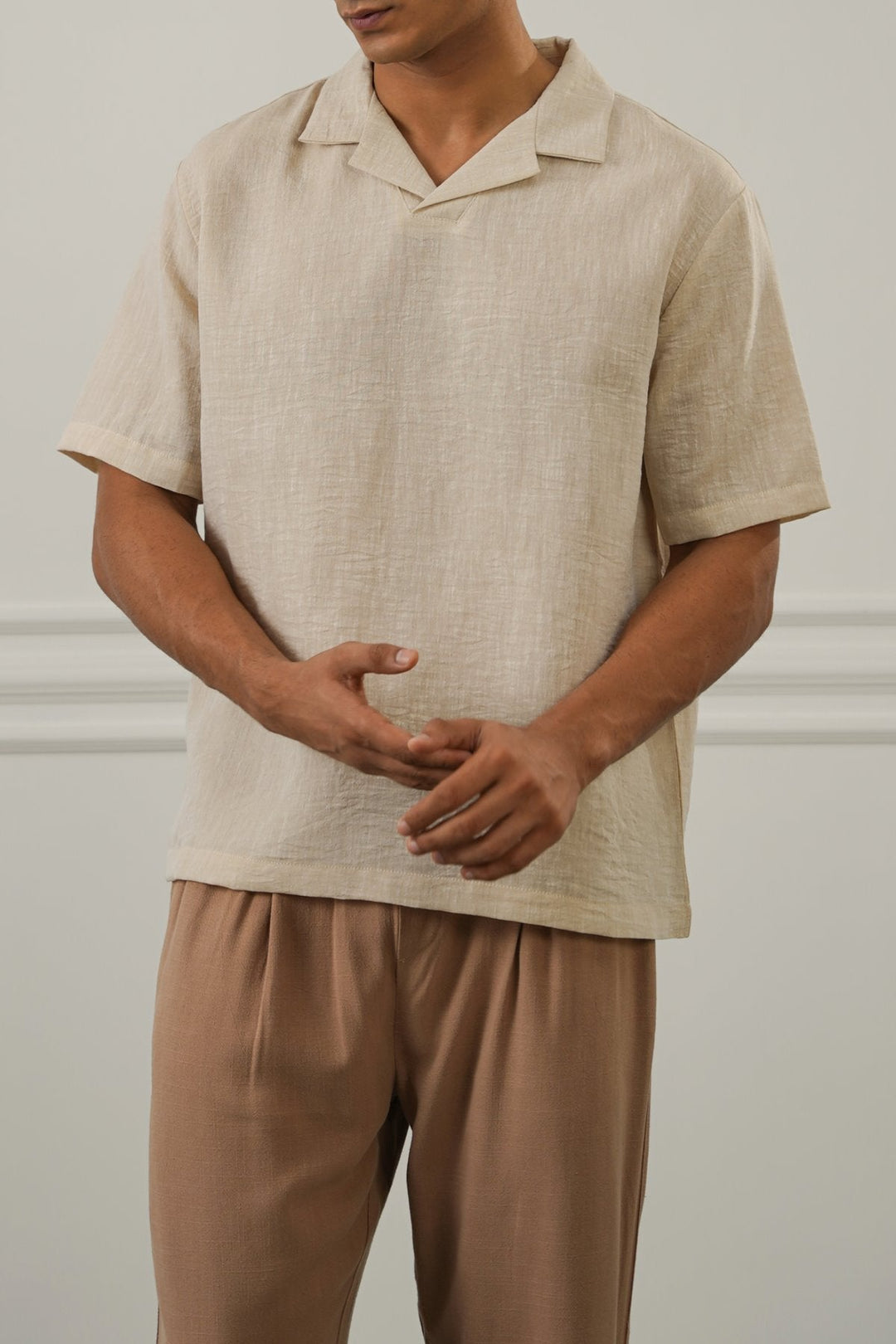 BEIGE RESORT COLLARED SHIRT