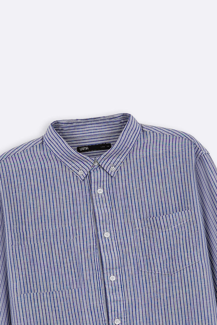 BLUE STRIPED LINEN BLEND SHIRT