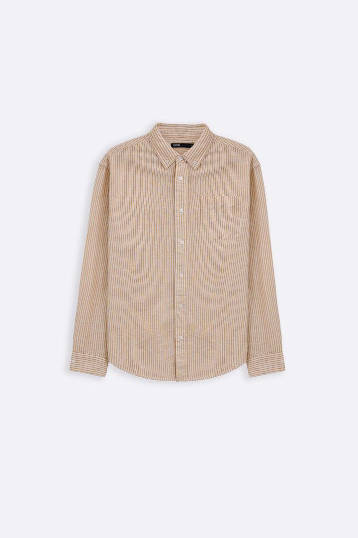 YELLOW STRIPED LINEN BLEND SHIRT