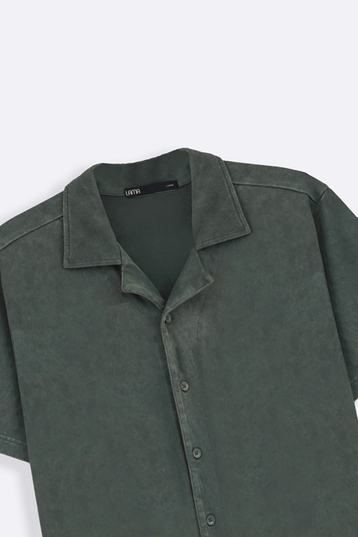 GREEN WASHED EFFECT SAFARI SHIRT