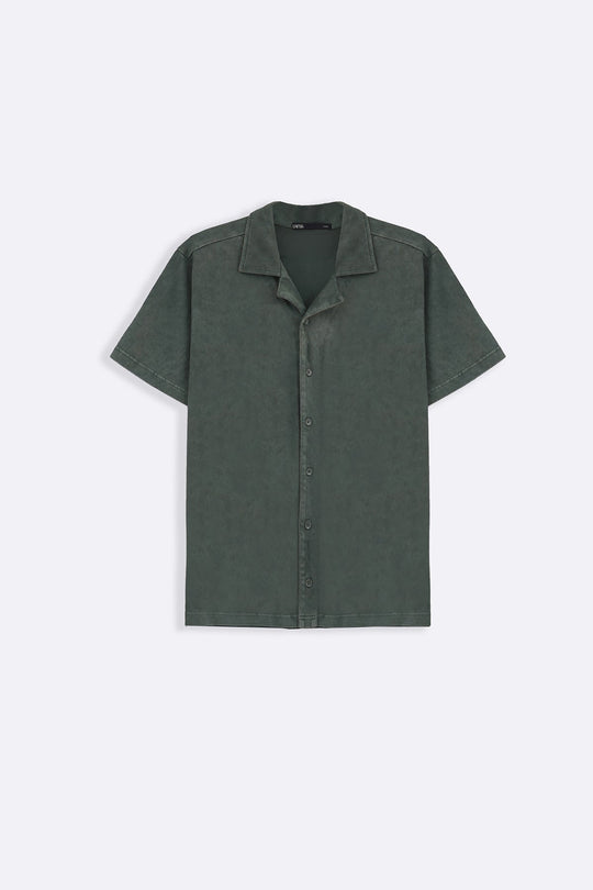 GREEN WASHED EFFECT SAFARI SHIRT