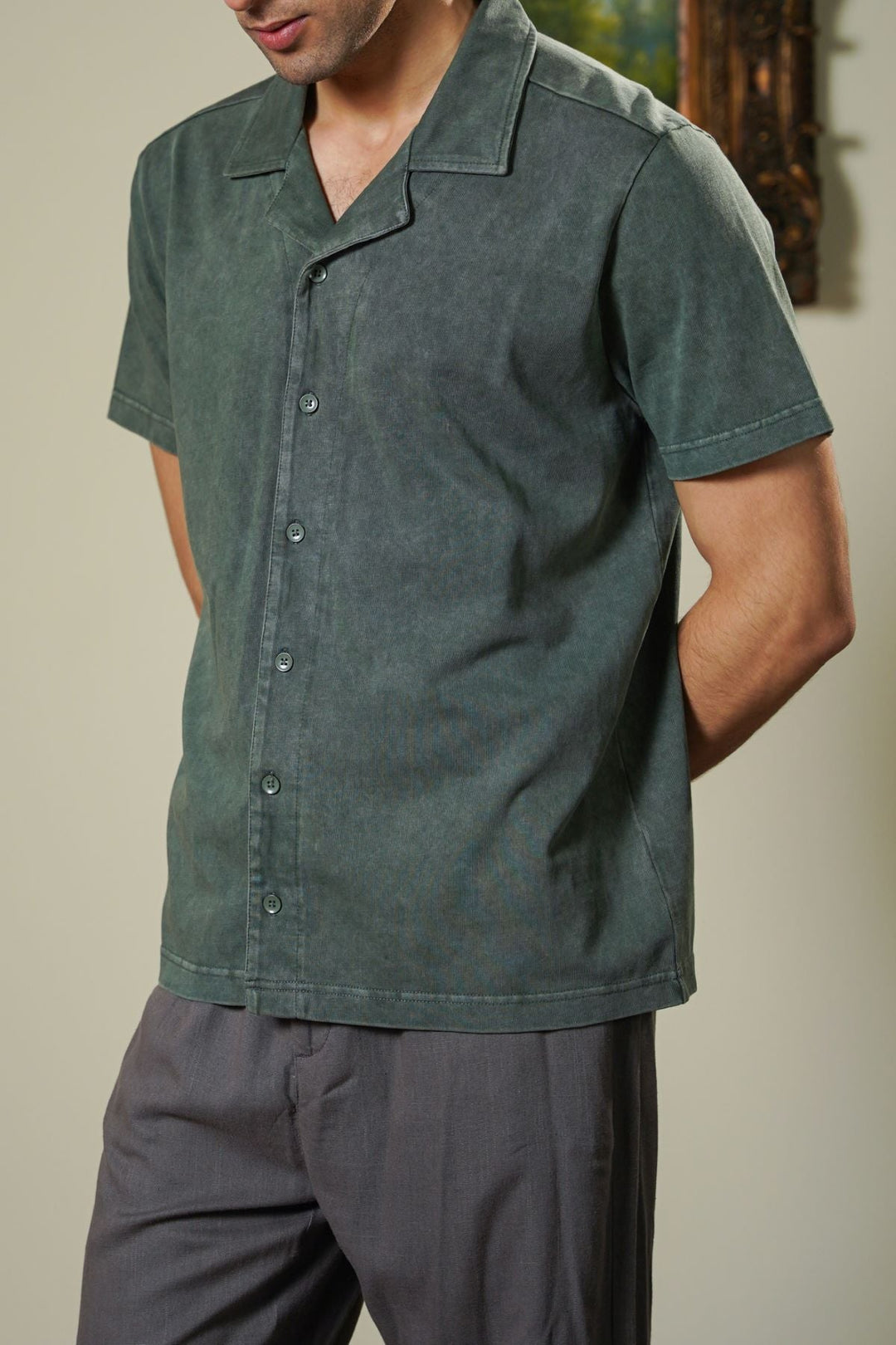 GREEN WASHED EFFECT SAFARI SHIRT