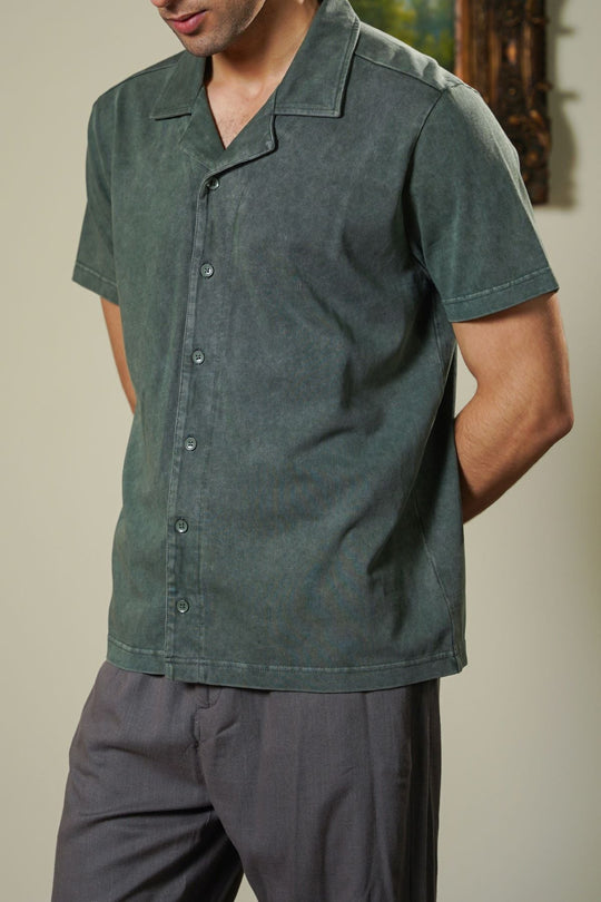 GREEN WASHED EFFECT SAFARI SHIRT