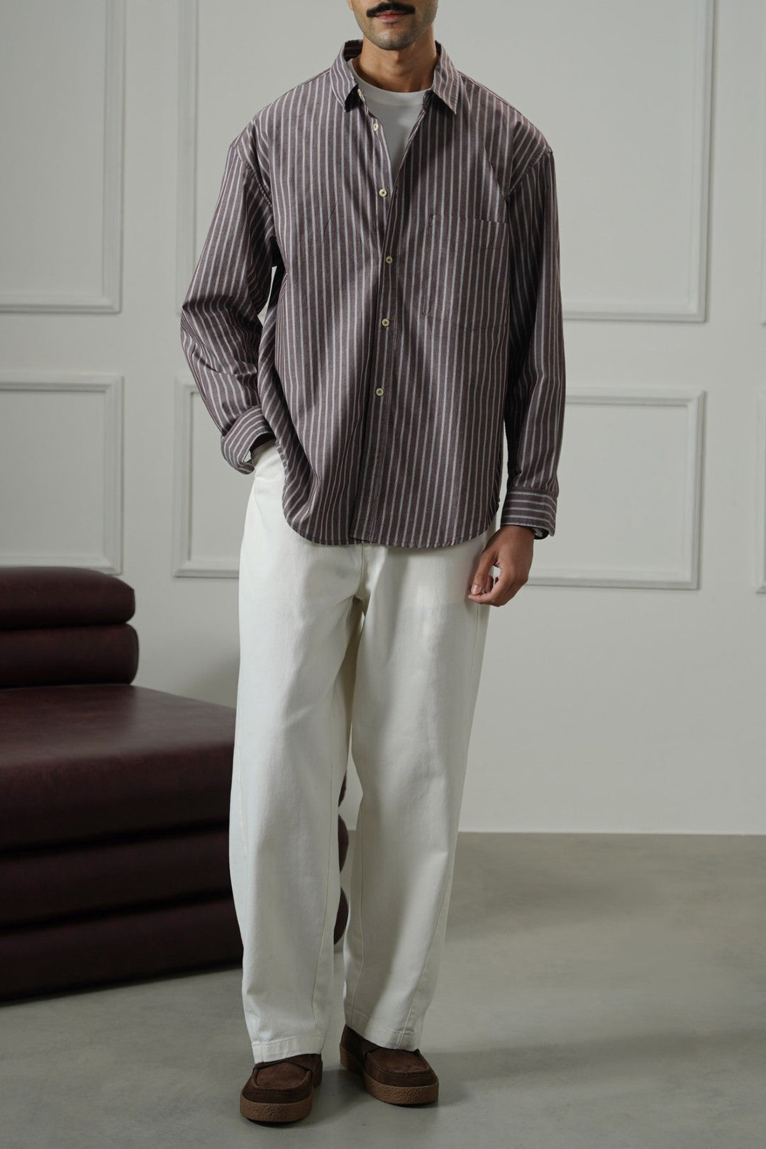 BROWN COTTON STRIPED SHIRT