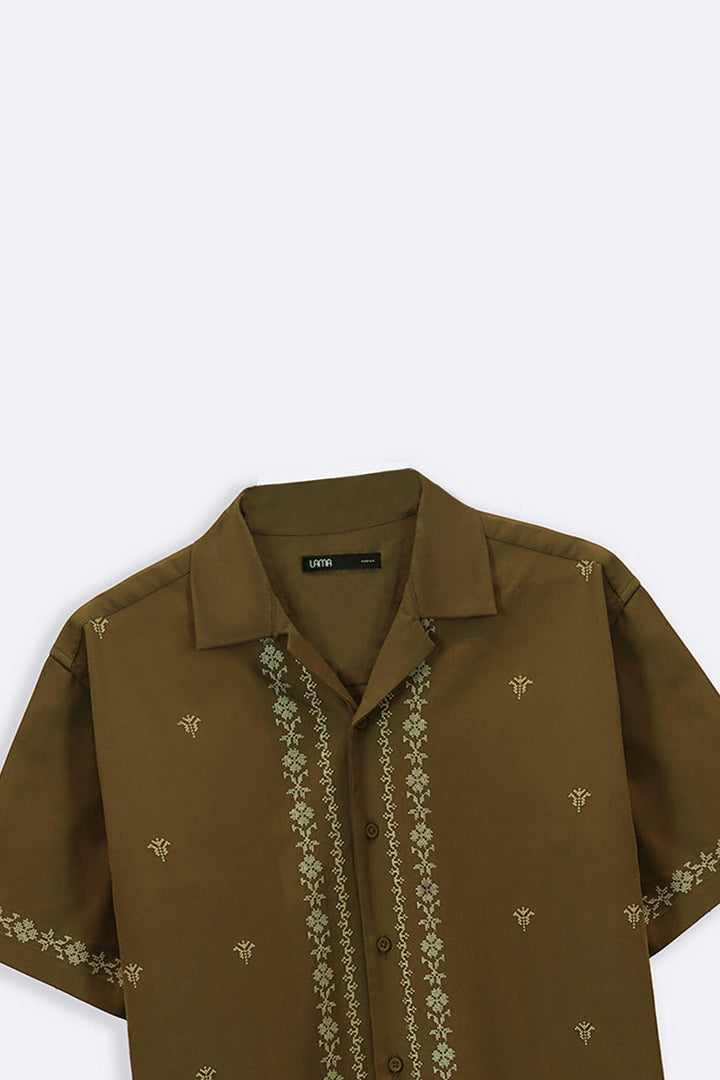 BROWN SUMMER CLUB EMBROIDERED SHIRT